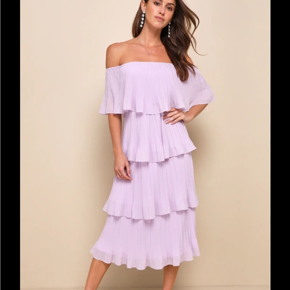 Lulu's Lavender Off-the-Shoulder Tiered Midi Dress